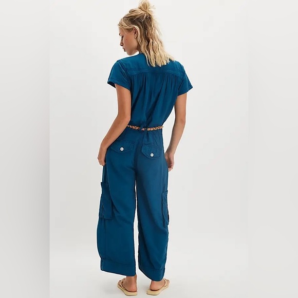 NWT FREE PEOPLE Hit The Coast Coveralls | Sailor Blue MSRP $148 Size M Oversized - Picture 3 of 9